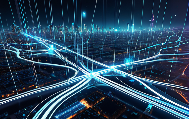 A futuristic, conceptual depiction of an abstract AI entity, represented by glowing neural pathways and data streams, seamlessly optimizing a vast, complex wireless network grid that overlays a modern, bustling smart city. The city lights twinkle below, and subtle indicators of 5G/6G signals pulse through the interconnected infrastructure. The scene emphasizes efficiency and intelligent resource allocation. High-tech digital illustration, conceptual art, vibrant lighting, ultra-detailed. safe for work, appropriate content, professional.