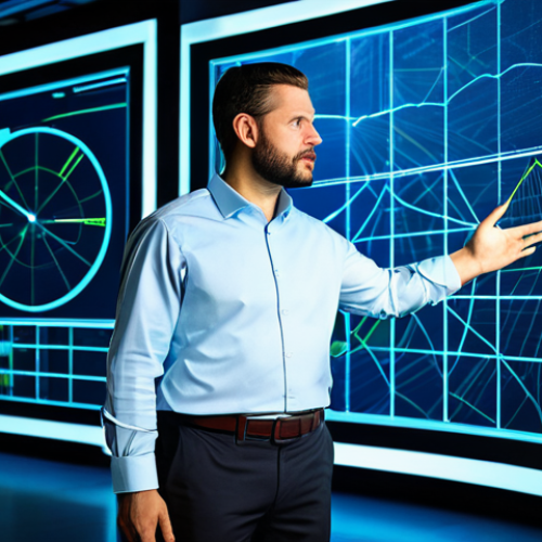 Home 6 A focused, professional male network architect, late 30s, dressed in a modest business casual shirt and trousers, fully clothed. He stands in front of a massive, interactive holographic display, gesturing towards a dynamic network topology map with data flowing, natural pose, well-formed hands, proper finger count. The setting is a futuristic, clean network operations center (NOC) with glowing server racks in the background, sleek workstations, and ambient blue and green lighting. The image emphasizes centralized control, automation, and agility in network management. High detail, volumetric lighting, professional photography, perfect anatomy, correct proportions, natural body proportions, safe for work, appropriate content, fully clothed, professional dress, modest clothing.