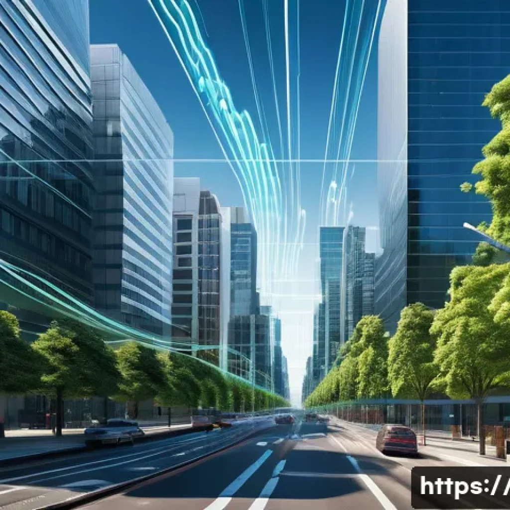 다중 경로 페이딩 모델 - A detailed urban wireless communication scene illustrating multipath propagation: a modern cityscape...