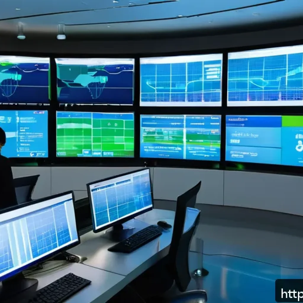 스마트 그리드 네트워크 - A futuristic smart energy control room showcasing real-time power monitoring on multiple large digit...